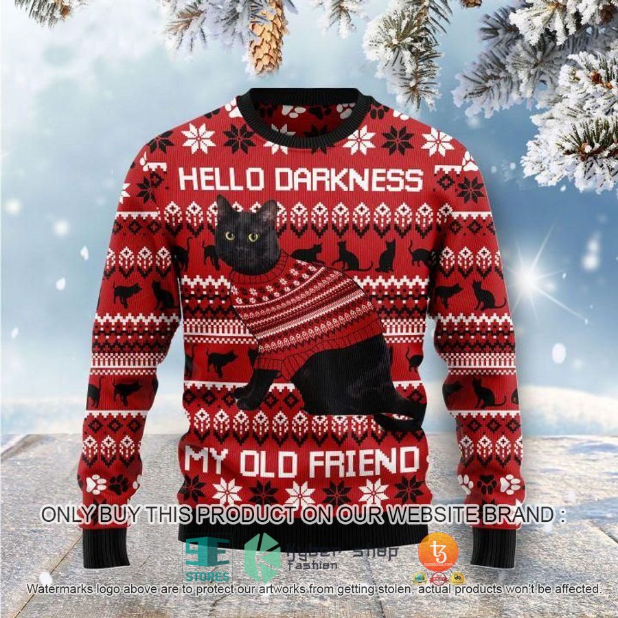 NEW Black Cat Hello Darkness My Old Friend Christmas red Sweatshirt, Sweater 8 black cat hello darkness my old friend christmas red ugly sweater 1 14884