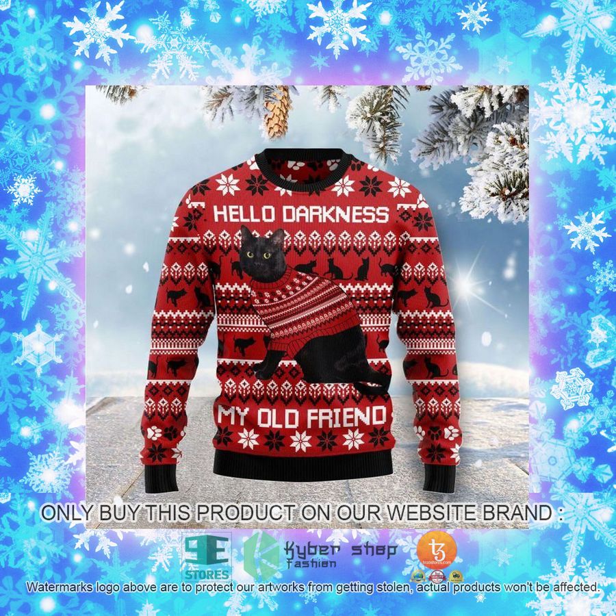 NEW Black Cat Hello Darkness My Old Friend Christmas red Sweatshirt, Sweater 4 black cat hello darkness my old friend christmas red ugly sweater 4 73978
