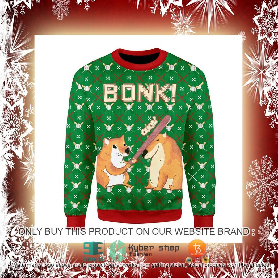NEW Bonk Dog Baseball green Christmas Sweatshirt, Sweater 2 bonk dog baseball green christmas ugly sweater 2 93684