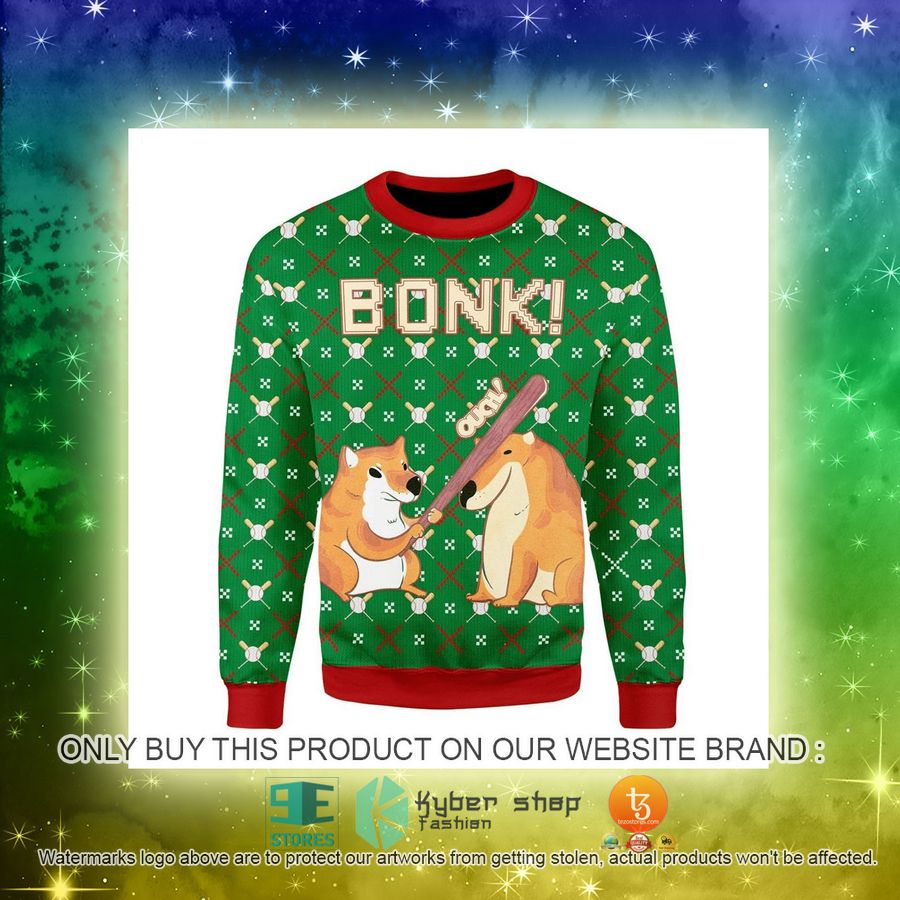 NEW Bonk Dog Baseball green Christmas Sweatshirt, Sweater 3 bonk dog baseball green christmas ugly sweater 3 52908