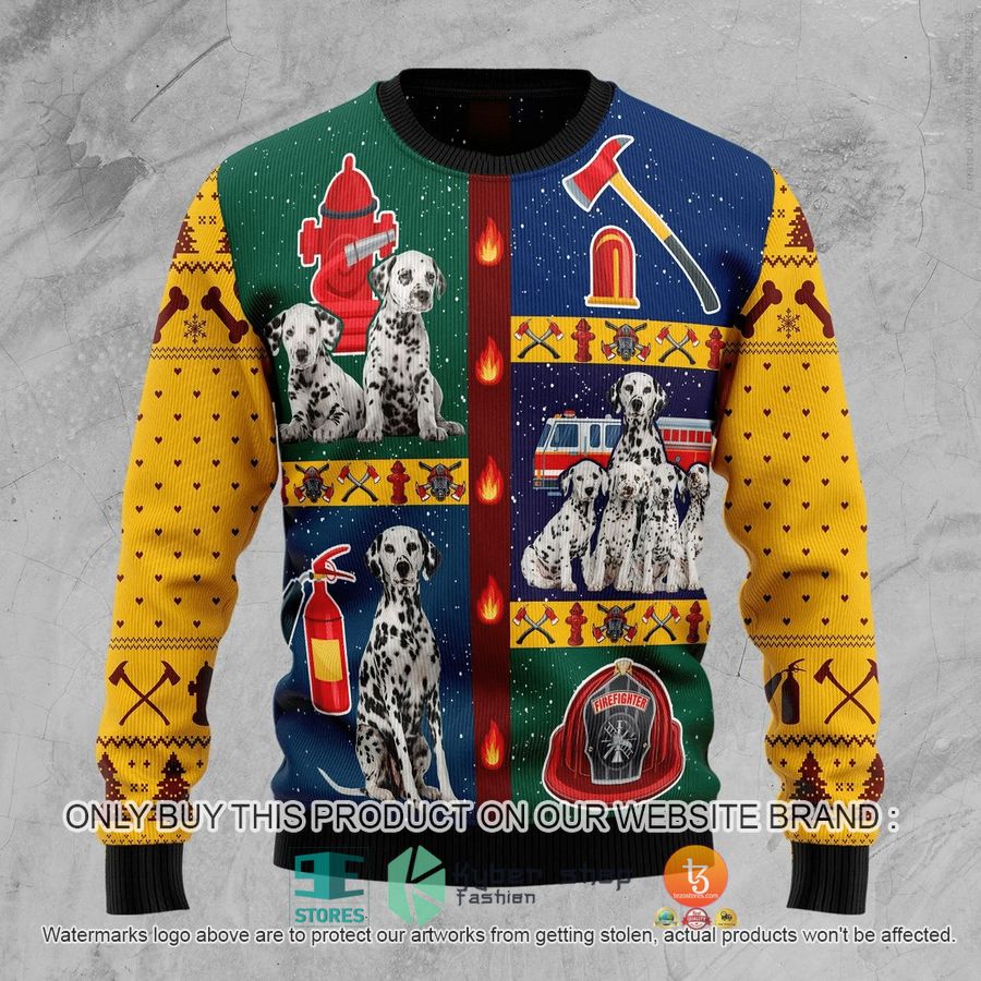 brave dalmatian firefighter christmas ugly sweater 1 68310