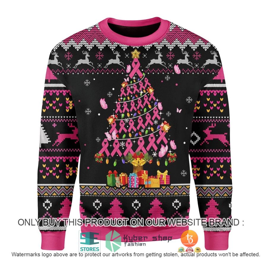 breast cancer awareness christmas tree ugly sweater 1 62553