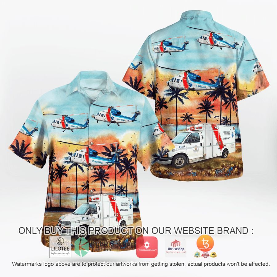 british columbia canada british columbia ambulance service car and sikorsky s 76c hawaiian shirt 1 53705