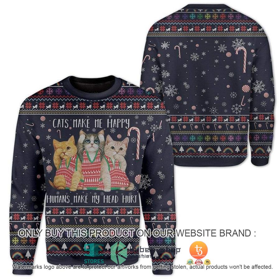 NEW Cat Make Me Happy Christmas Sweatshirt, Sweater 9 cat make me happy christmas ugly sweater 1 80267