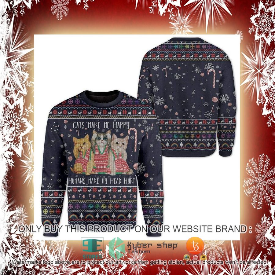 NEW Cat Make Me Happy Christmas Sweatshirt, Sweater 2 cat make me happy christmas ugly sweater 2 8471