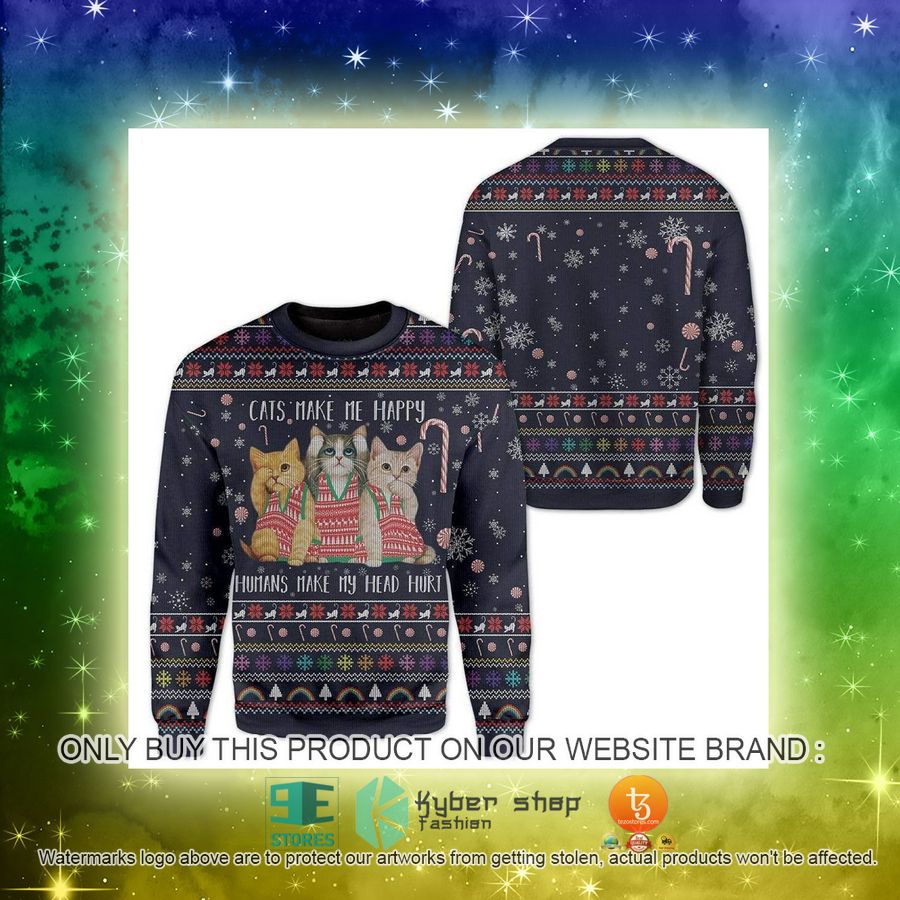 NEW Cat Make Me Happy Christmas Sweatshirt, Sweater 3 cat make me happy christmas ugly sweater 3 68271