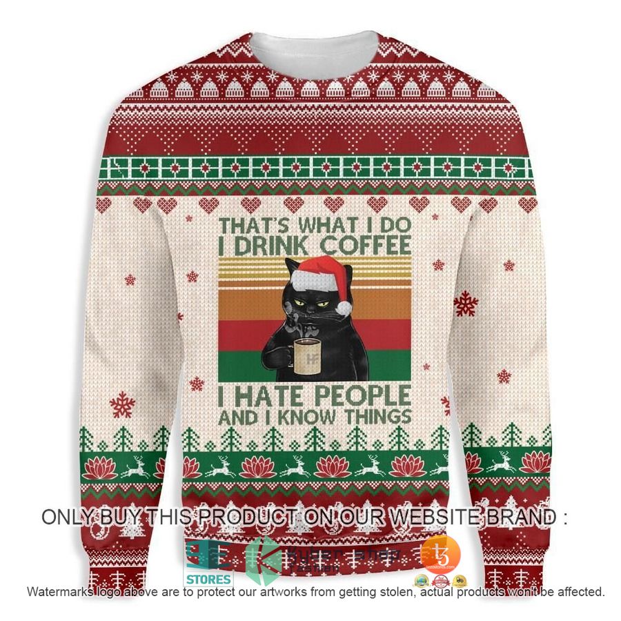 cat thats what i drink coffee ugly christmas sweater 1 53817