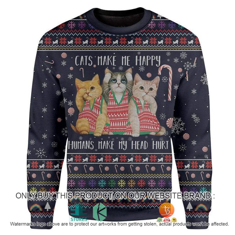 cats make me happy christmas ugly sweater 1 24231