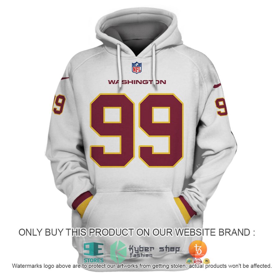 NEW Chase Young 99 Washington Redskins White Sweatshirt 2 chase young 99 washington redskins white shirt hoodie 2 24196