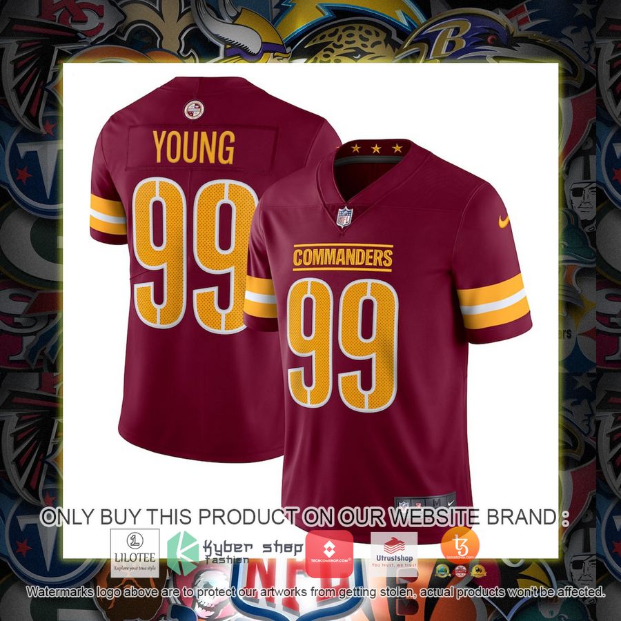 HOT Chase Young Washington Commanders Nike Vapor Burgundy Football Jersey Shirt 6 chase young washington commanders nike vapor burgundy football jersey 1 13592