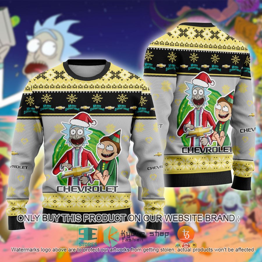 chevrolet car rick and morty ugly christmas sweater 1 22330