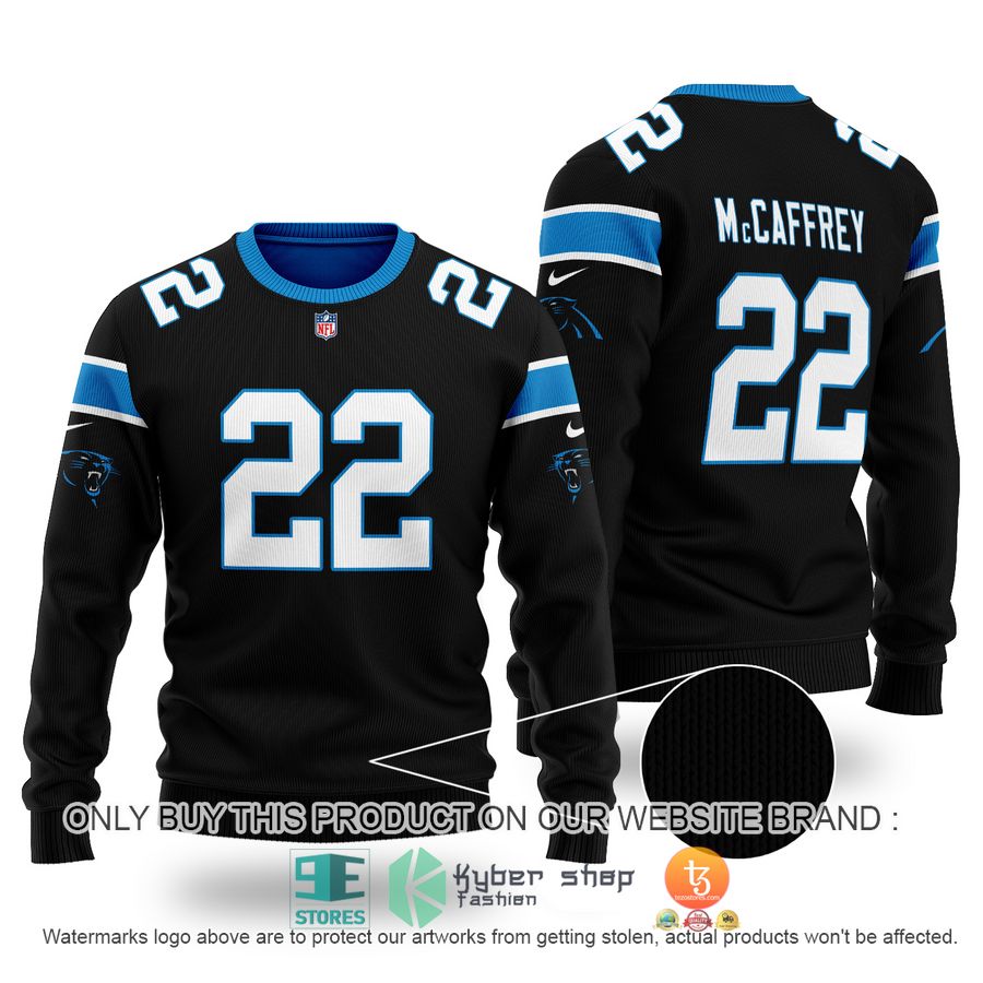christian mccaffrey 22 carolina panthers black sweater 1 30517