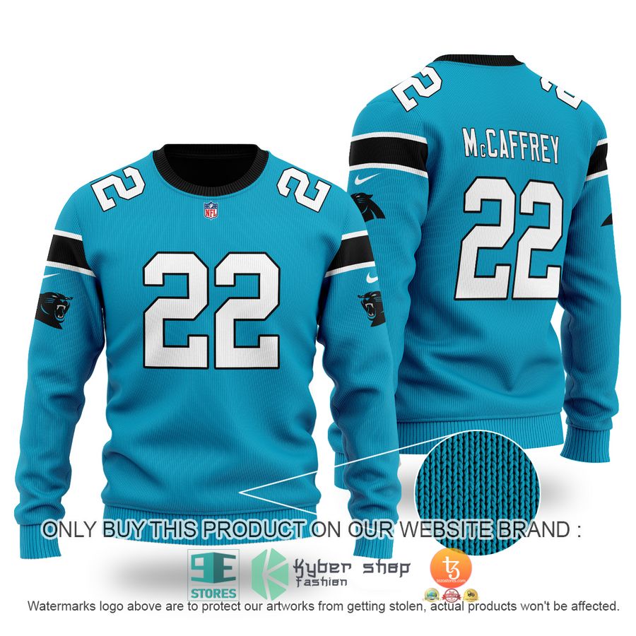 NEW Christian McCaffrey 22 Carolina Panthers blue Sweater 3 christian mccaffrey 22 carolina panthers blue sweater 1 85257