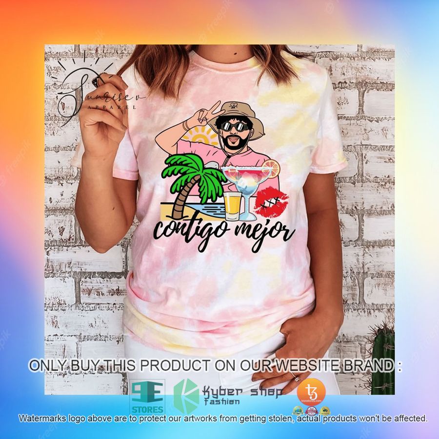 NEW Contigo Mejor Bad Bunny Sunset Tie Dye Shirt 3 contigo mejor bad bunny sunset tie dye t shirt 3 48763