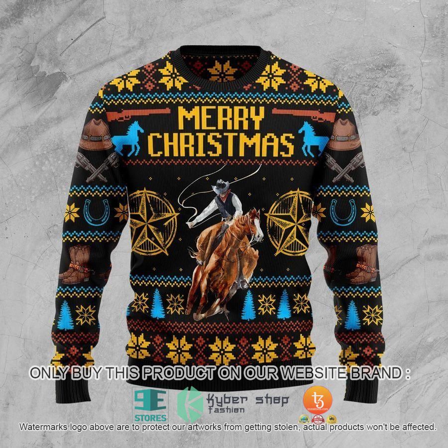 NEW Cowboy Merry Christmas Christmas Sweatshirt, Sweater 9 cowboy merry christmas christmas ugly sweater 1 27314