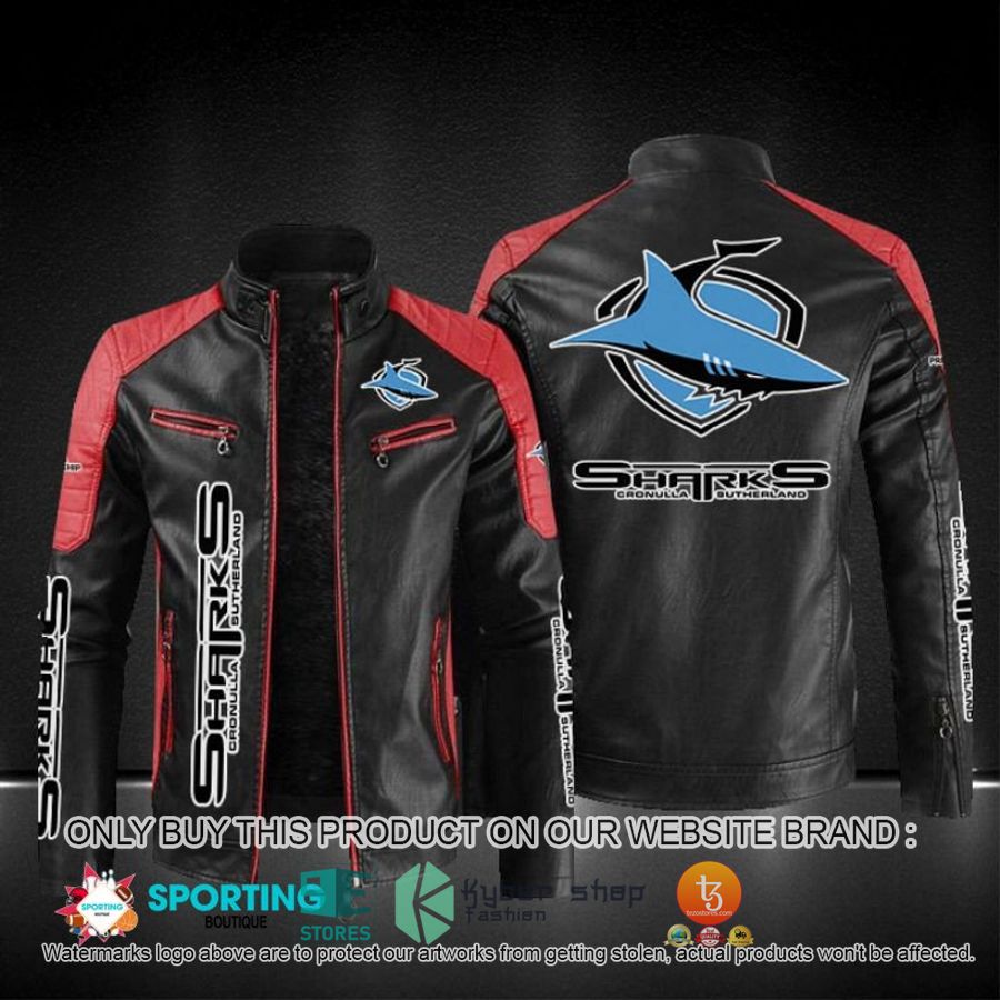 NEW Cronulla Sharks NRL Block Leather Jacket 3 cronulla sharks block leather jacket 3 42124