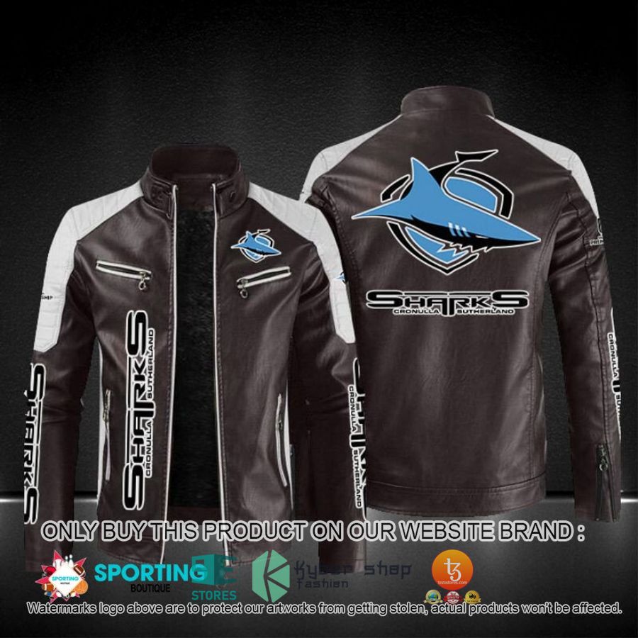 NEW Cronulla Sharks NRL Block Leather Jacket 4 cronulla sharks block leather jacket 4 70034