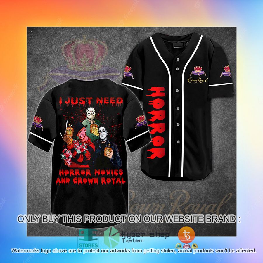 NEW Crown Royal Horror I Just Need Horror Movies And Crown Royal Baseball Shirt 5 crown royal horror i just need horror movies and crown royal baseball jersey 5 36064