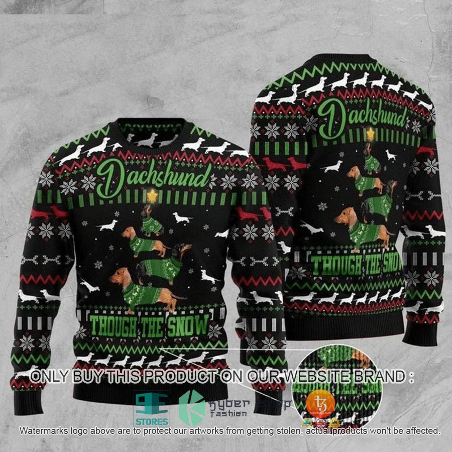 dachshund though the snow christmas tree ugly sweater 1 44233