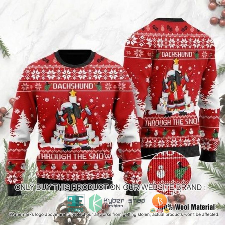 dachshund through the snow christmas red ugly sweater 1 30644
