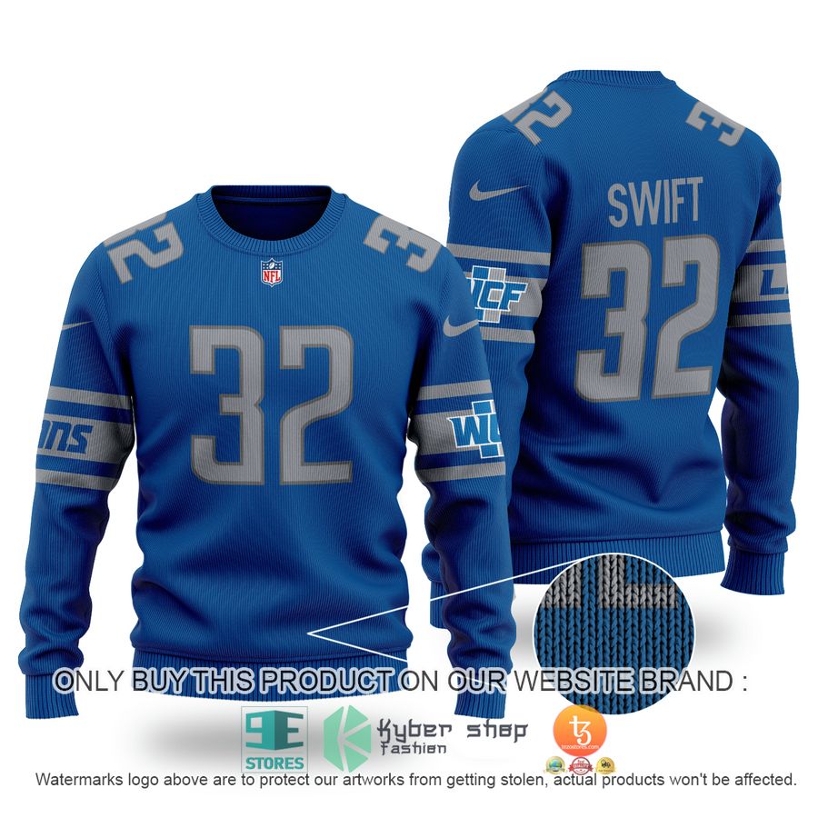 NEW D'Andre Swift 32 Detroit Lions blue Sweater 2 dandre swift 32 detroit lions blue sweater 1 78399