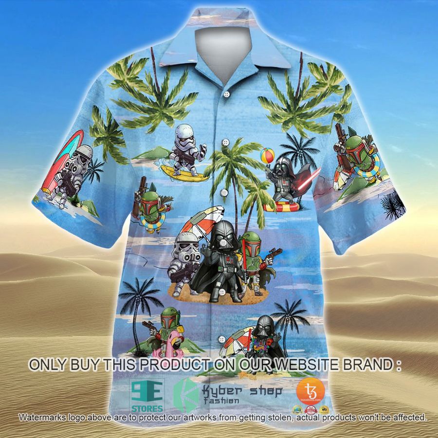 darth vader boba fett stormtrooper summer time blue hawaiian shirt shorts 1 81167