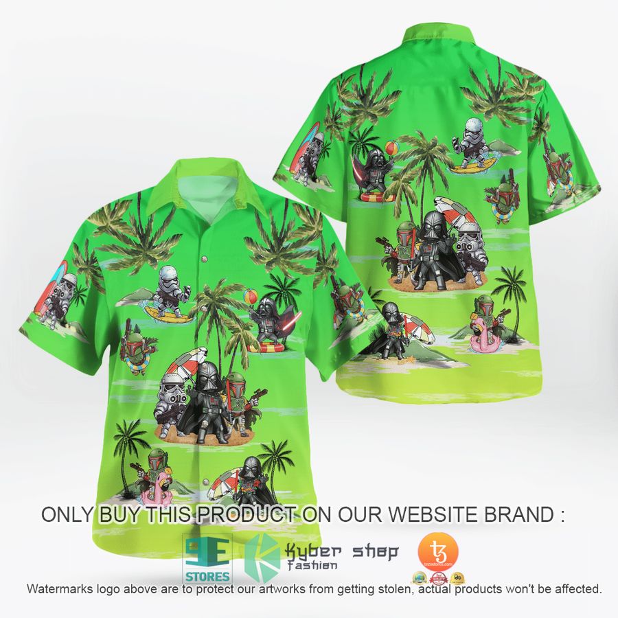 darth vader boba fett stormtrooper summer time green hawaiian shirt shorts 2 99334