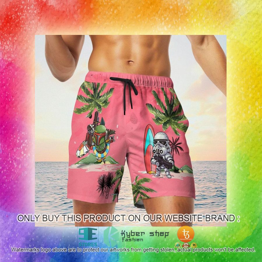 darth vader boba fett stormtrooper summer time pink hawaiian shirt shorts 17 31771