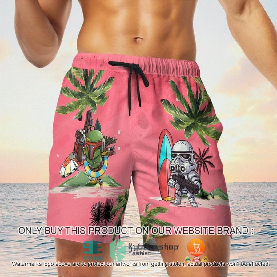 darth vader boba fett stormtrooper summer time pink hawaiian shirt shorts 5 84532