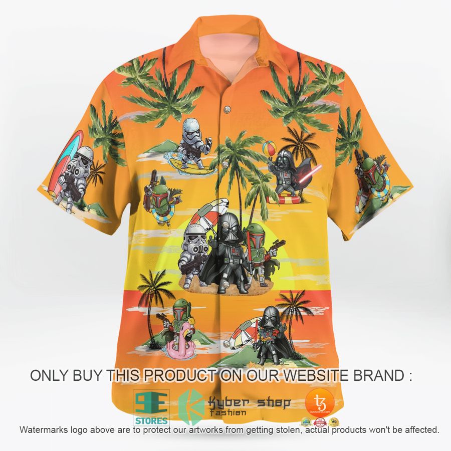 Darth Vader Boba Fett Stormtrooper Summer Time Sunset Yellow Hawaiian Shirt Shorts 1 97481