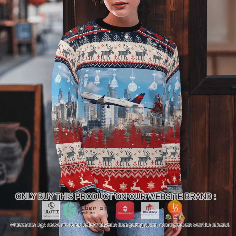 HOT Delta Air Lines Airbus A220-300 With Santa over Philadelphia Christmas Sweater 11 delta air lines airbus a220 300 with santa over philadelphia christmas 3d sweater 11 25359