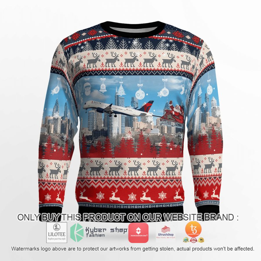 HOT Delta Air Lines Airbus A220-300 With Santa over Philadelphia Christmas Sweater 6 delta air lines airbus a220 300 with santa over philadelphia christmas 3d sweater 6 6433