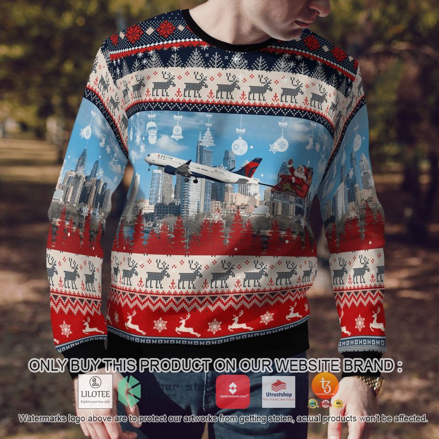 HOT Delta Air Lines Airbus A220-300 With Santa over Philadelphia Christmas Sweater 9 delta air lines airbus a220 300 with santa over philadelphia christmas 3d sweater 9 66150