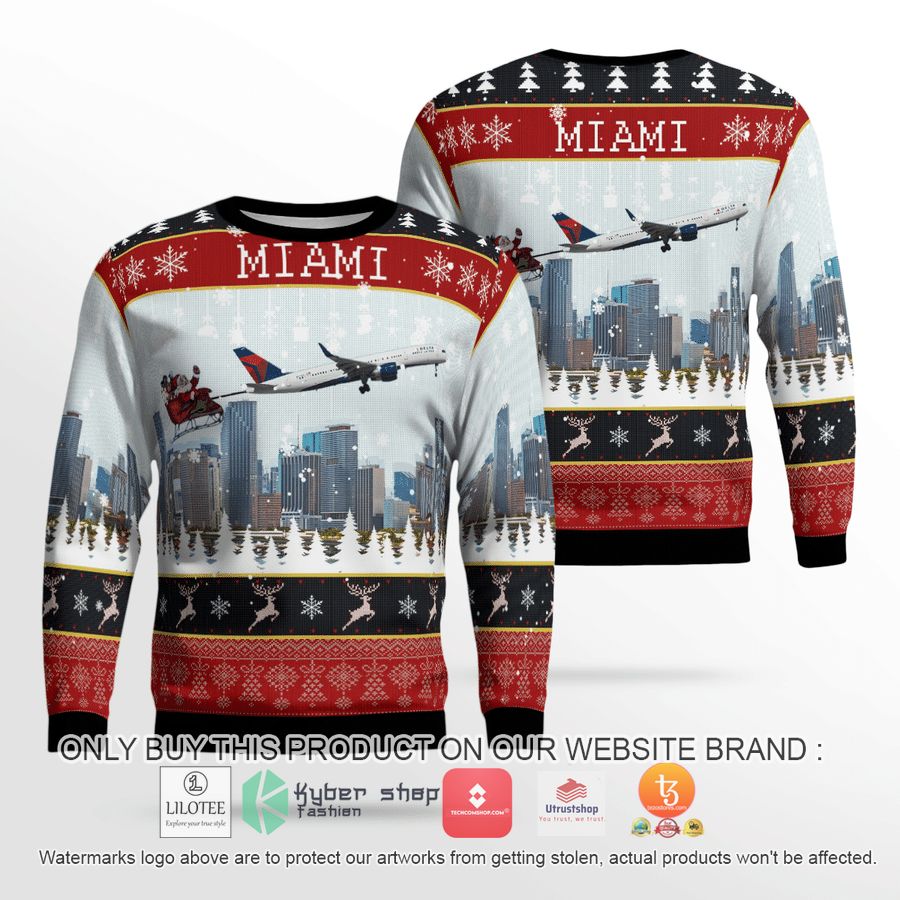 delta air lines boeing 757 232 with santa over miami christmas 3d sweater 2 3984