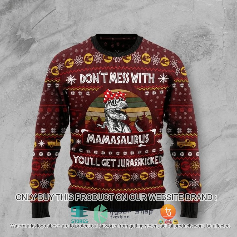 NEW Dinosaur Mom Don't Mess with Mamasaurus Christmas Sweatshirt, Sweater 9 dinosaur mom dont mess with mamasaurus christmas ugly sweater 1 56291