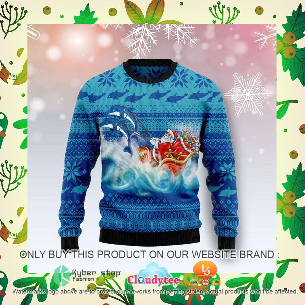 dolphin riding the waves with santa christmas sweater 1 68181