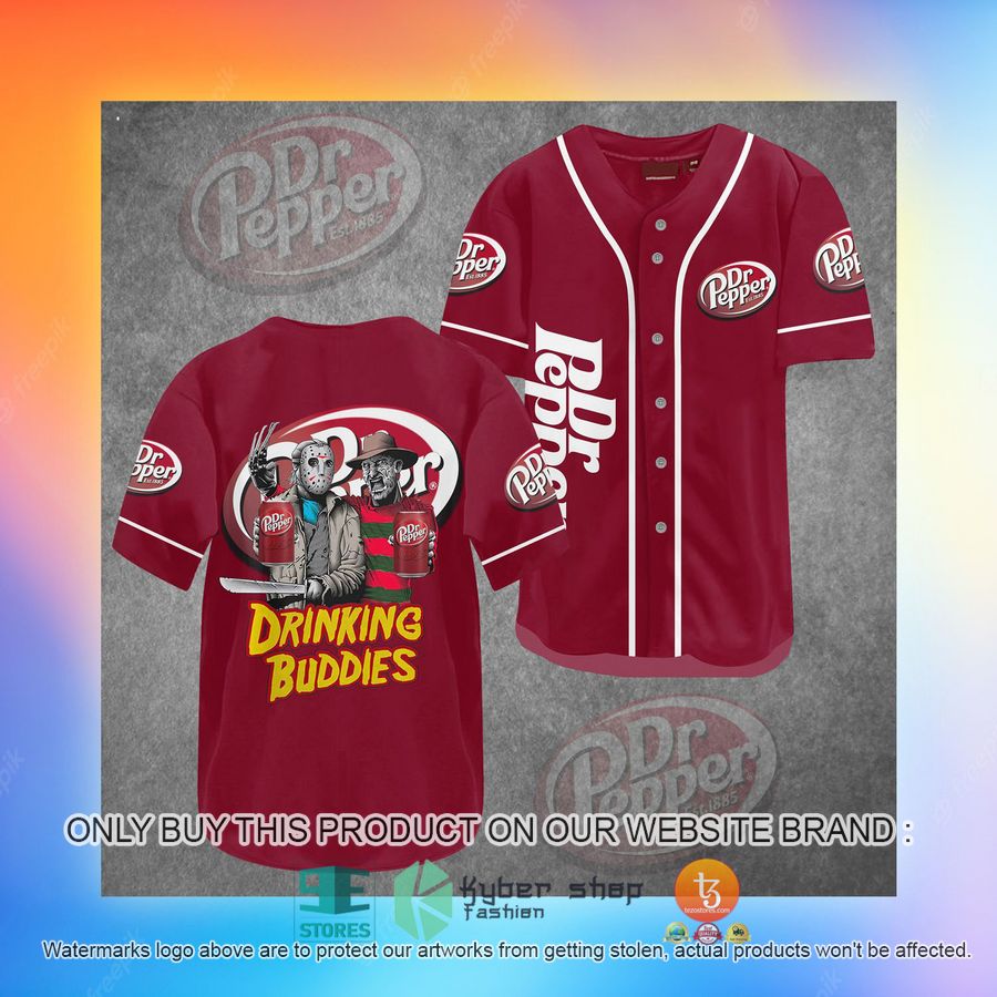 NEW Dr Pepper Jason Voorhees Freddy Krueger Drinking Buddies Baseball Shirt 3 dr pepper jason voorhees freddy krueger drinking buddies baseball jersey 3 48545