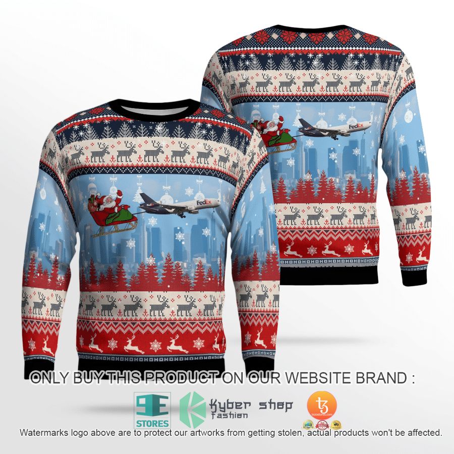 NEW FedEx Express McDonnell Douglas Boeing MD-10-30F With Santa Over Memphis Sweatshirt, Sweater 24 fedex express mcdonnell douglas boeing md 10 30f with santa over memphis sweater sweatshirt 1 56976