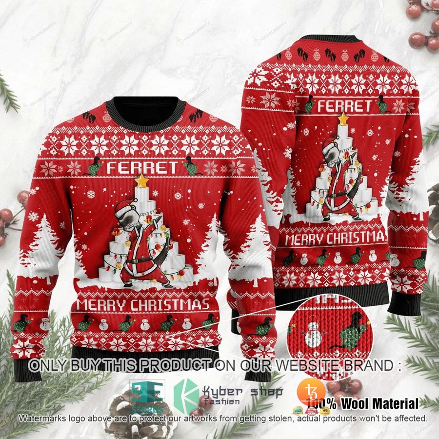 ferret toilet paper merry christmas ugly sweater 1 38064