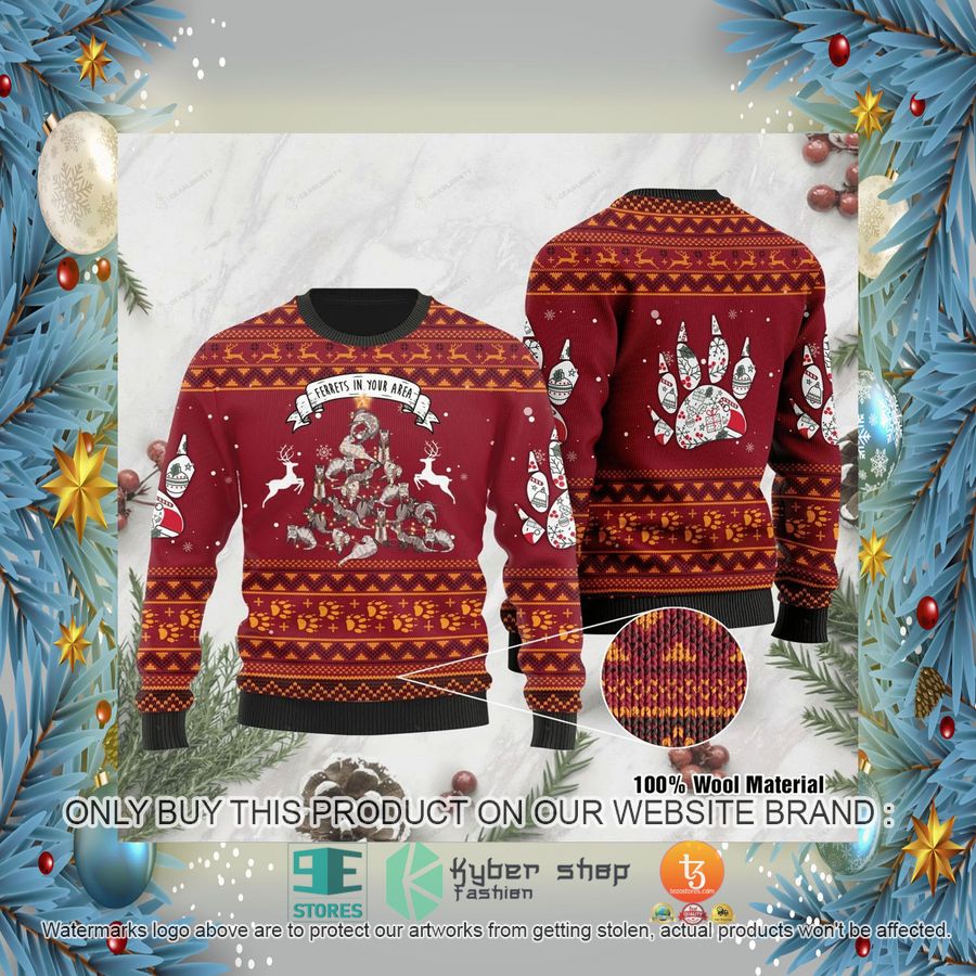 HOT Ferrets In Your Area Ugly Christmas Sweater 2 ferrets in your area ugly christmas sweater 2 35226