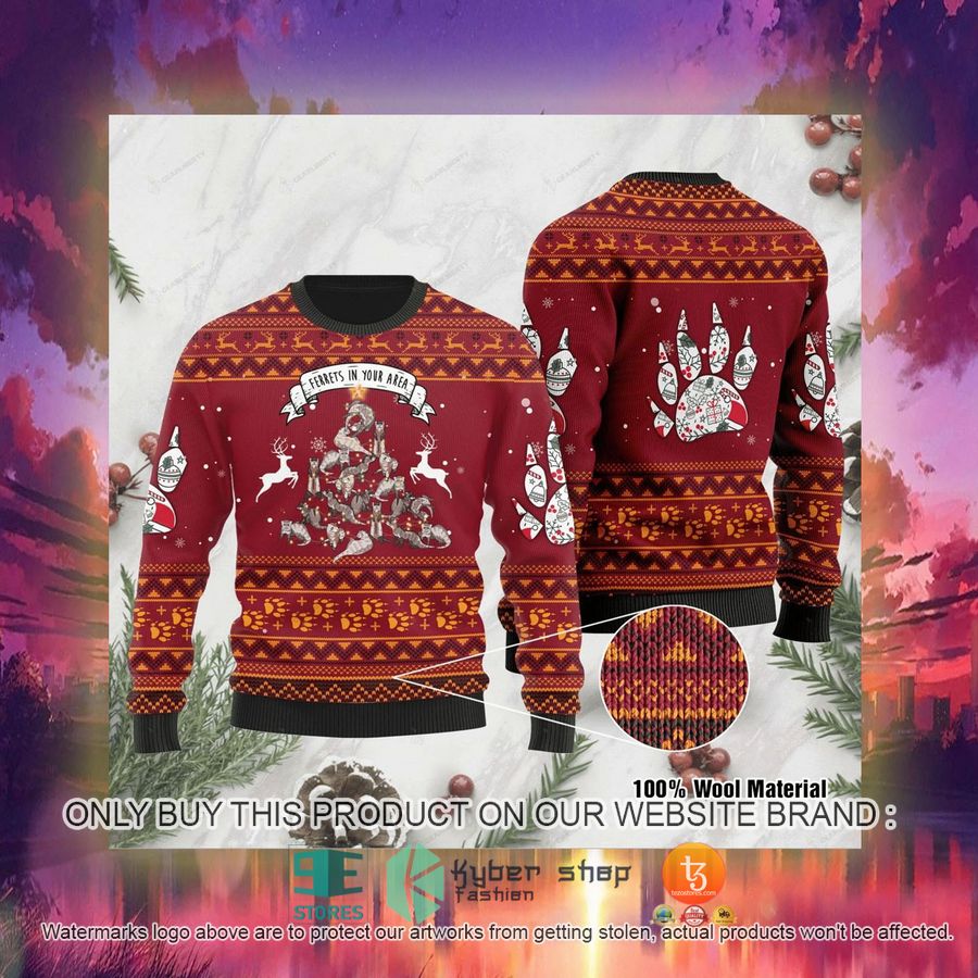HOT Ferrets In Your Area Ugly Christmas Sweater 3 ferrets in your area ugly christmas sweater 3 81998