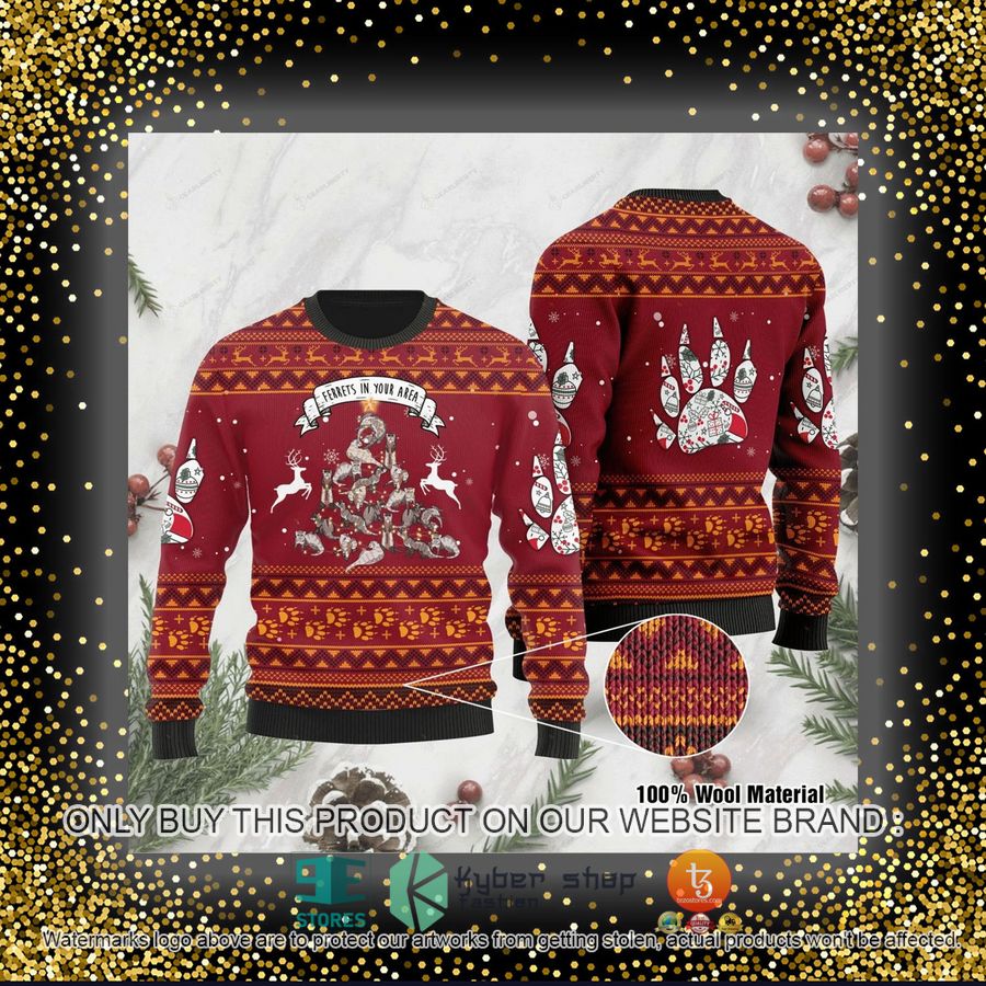 HOT Ferrets In Your Area Ugly Christmas Sweater 4 ferrets in your area ugly christmas sweater 4 41206