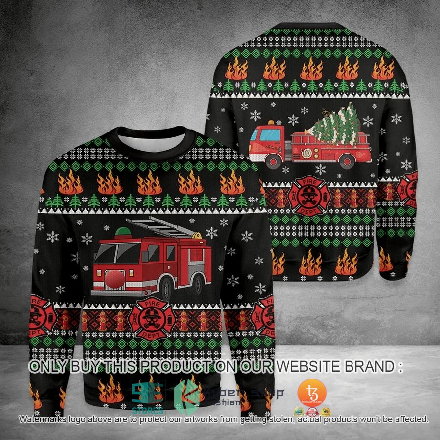 firefighter truck ugly christmas sweater 1 31743