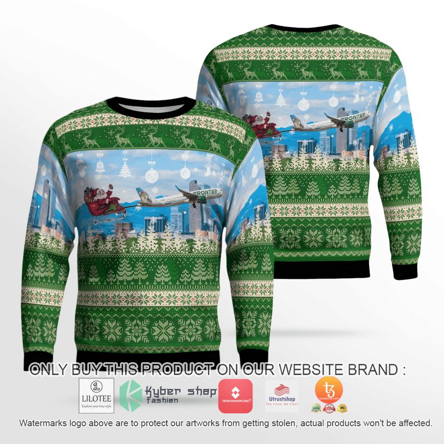 frontier airlines airbus a321 211 with santa over denver chritmas florida bay county ems christmas 3d sweater 1 4375