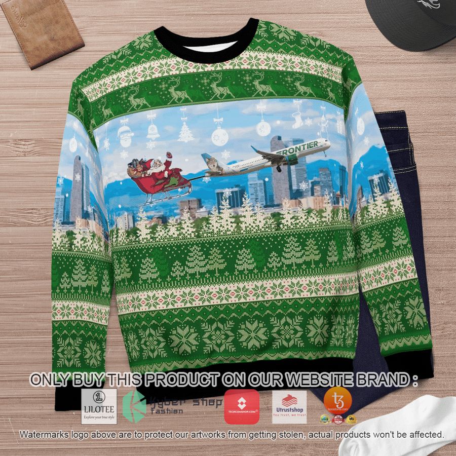 HOT Frontier Airlines Airbus A321-211 With Santa Over Denver Chritmas Florida Bay County EMS Christmas Sweater 12 frontier airlines airbus a321 211 with santa over denver chritmas florida bay county ems christmas 3d sweater 12 28409