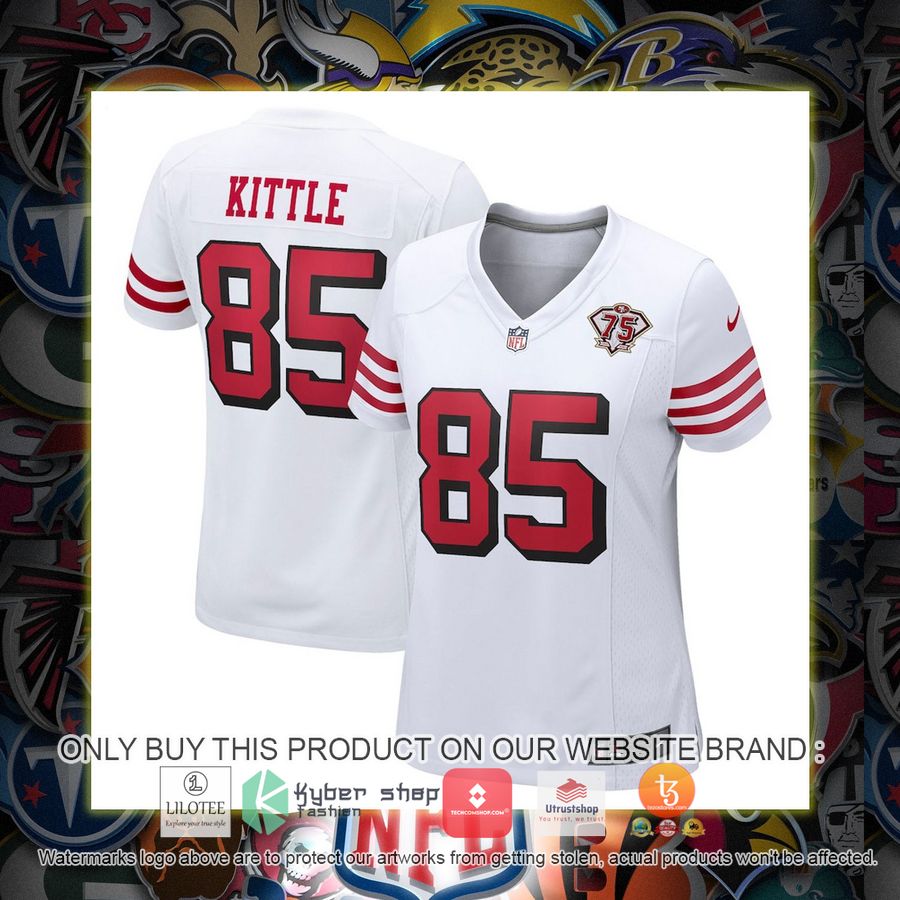HOT George Kittle San Francisco 49ers Nike Women's 75th Anniversary 2nd Alternate White Football Jersey Shirt 2 george kittle san francisco 49ers nike womens 75th anniversary 2nd alternate white football jersey 1 41034