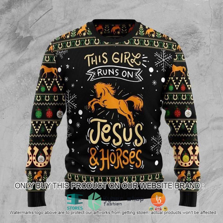 NEW Girls Run On Jesus And Horses Christmas Sweatshirt, Sweater 8 girls run on jesus and horses christmas ugly sweater 1 74081