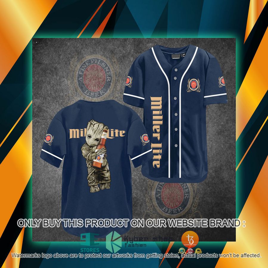 groot hug miller lite blue baseball jersey 1 8349