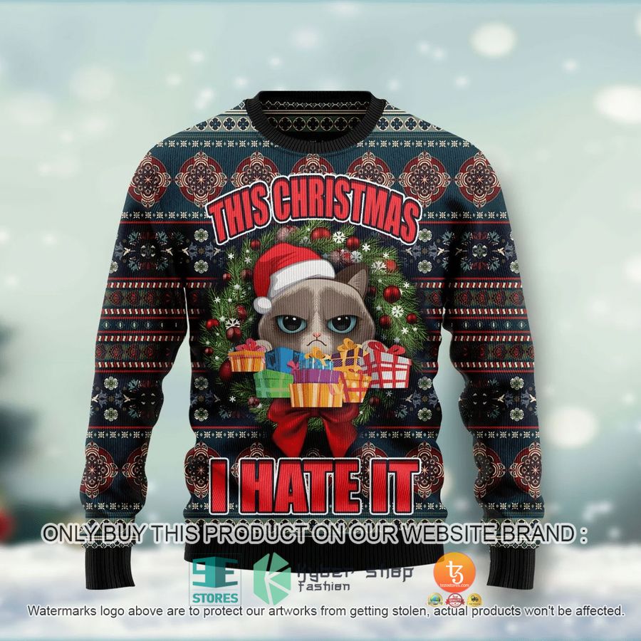 NEW Grumpy Cat This Christmas I Hate It Christmas Sweatshirt, Sweater 1 grumpy cat this christmas i hate it christmas ugly sweater 1 45969
