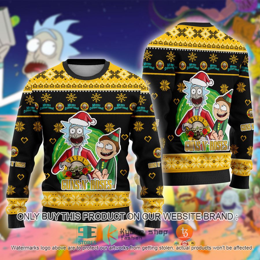 guns n roses band rick and morty ugly christmas sweater 1 78675